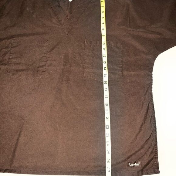 Landau Brown V Neck Reversible Scrub Top Shirt Size Chest Pocket - Picture 6 of 6